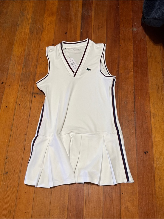 Lacoste Dresses & Skirts - Lacoste White Sleeveless Pleated Tennis Dress with Navy Trim